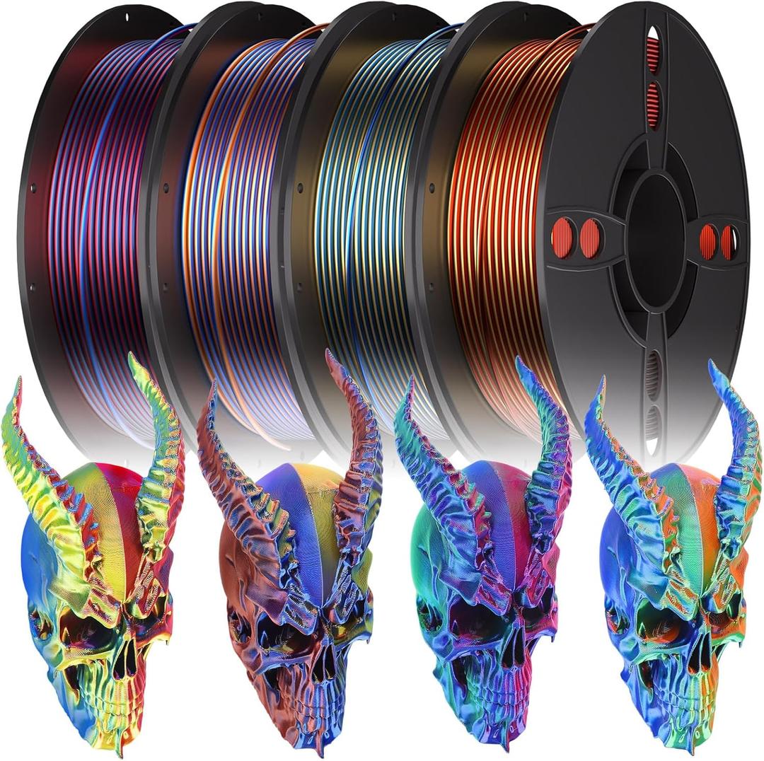 PLA Filament Bundle, 1.75mm Silk PLA Filament Tricolor Gradient PLA, 3D Printer Filament Dimensional Accuracy +/-0.02mm, 250g x 4 Spools,Fit for 3D Printers and 3D Pens