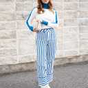 luvamia Striped Jeans for Women Wide Leg High Waisted Trendy Patch Pockets Stretchy Denim Pants Casual Trouser Jeans (L)