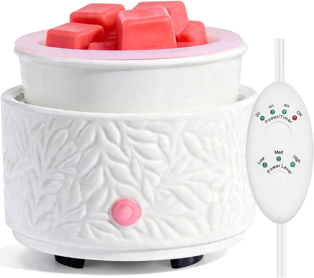 ElusiaKa Electric Wax Melt Warmer with Timer & Silicone Liner, 3-in-1 Ceramic Scented Wax Burner for Home Aromatherapy, Fast Melting Fragrance Warmer for Essential Oils & Wax Cups, Flame for Women