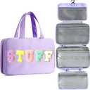 Toiletry Bag for Women Chenille Letter Makeup Bag Water-resistant Cosmetic Bag Travel Bag with Hanging Hook Preppy for Store Toiletries Cosmetic Accessories Medium Purple