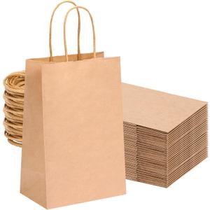 OUTUXED 60pcs 5.25x3.2x8in Small Gift Bags, Brown Paper Bags with Handles Bulk for Gift, Shopping, Birthday, Wedding, Business Party (Kraft) (1 count (Pack of 60))