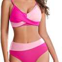 AI'MAGE Women's High Waisted Bikini Set 2025 Tummy Control Swimsuits Two Piece Swim Suit Color Block Bathing Suits, XL