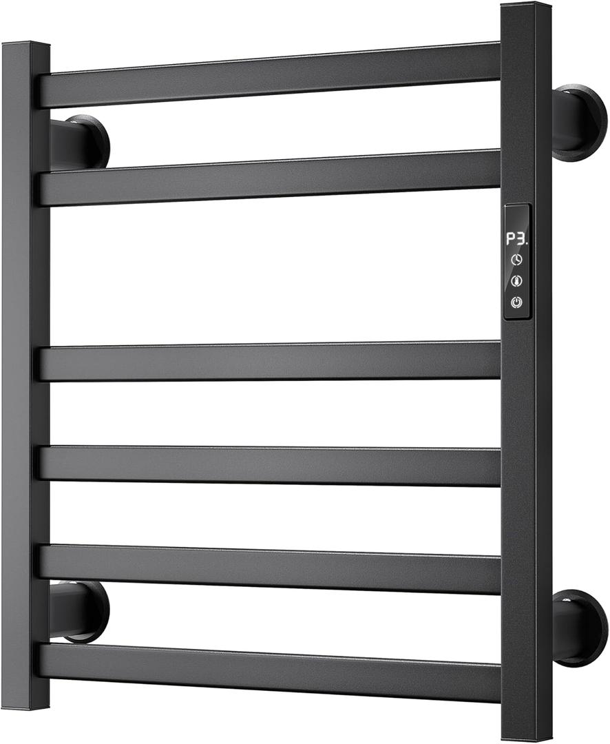 Electric Towel Warmer Wall Mounted, 6 Bar Heated Towel Rack with Intelligent Timer & Temp Control, Plug-in/Hardwire, Left and Right Compatible