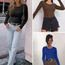 ATHMILE Womens Long Sleeve Crewneck/V Neck Ribbed Tops Fall Fitted Stretch Casual Basic T Shirts 2026 (S)