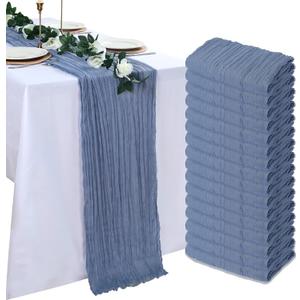 16 Pack Dusty Blue Cheesecloth Table Runner 10ft Boho Gauze Fabric 120 Inch Cheese Cloth Table Runner Rustic Sheer for Holiday Baby Shower Party Décor Home Wedding Decoration