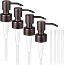 Komashr 4PC Soap Dispenser Lids - 304 Stainless Steel Replacement Pump with Waterproof Label Stickers 8 Pack Tubes Fit 28/400 Thread Neck Bottles，for Dish Soap, Lotions, Conditioner,Shampoo(Bronze)