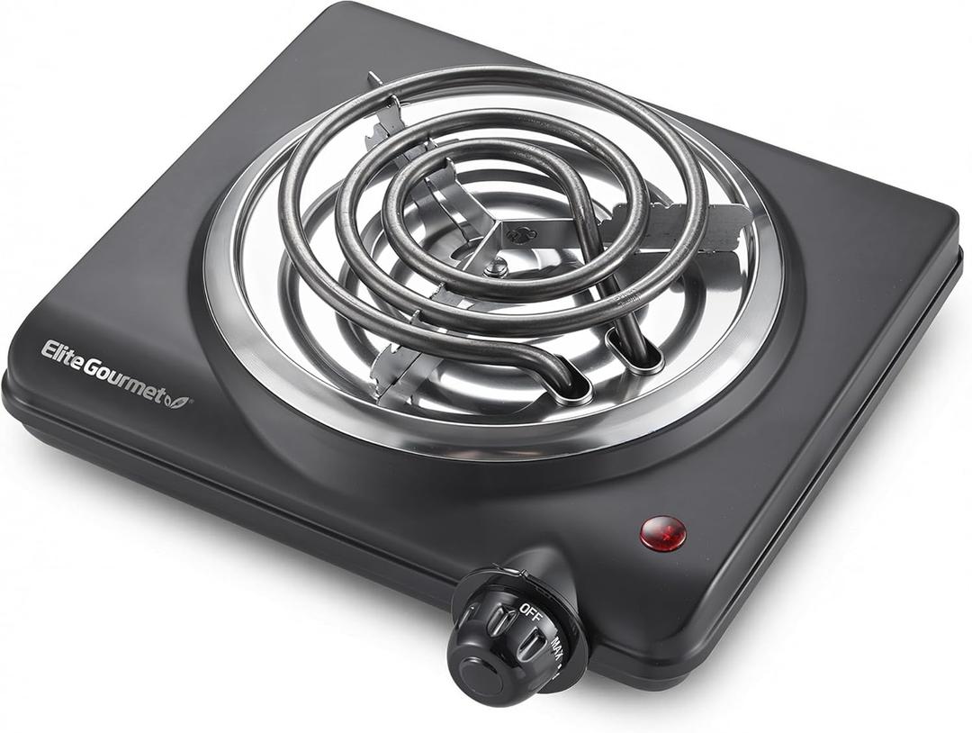 Elite Gourmet ESB100B Countertop Single Coiled Burner Electric Hot Plate, Temperature Control, Indicator Light, Easy to Clean, Black