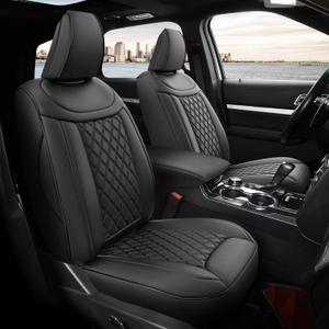 GIANT PANDA Pu Leather Car Seat Covers Full Set Custom Fit 2020 2021 2022 2023 2024 Ford Explorer ST,King Ranch,Platinum & 2025 Active,ST-Line,Platinum,ST,6 Seats, Second Row Captain Chair (Black)