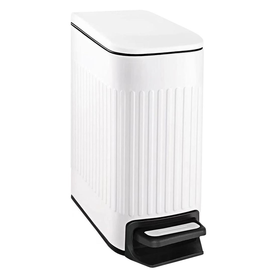 TIPGO Slim Bathroom Trash Can with Lid Soft Close, Step Pedal, 6 Liter / 1.6 Gallon Stainless Steel Trash Bin, Small Garbage Cans for Bedroom, Office, Kitchen (White)