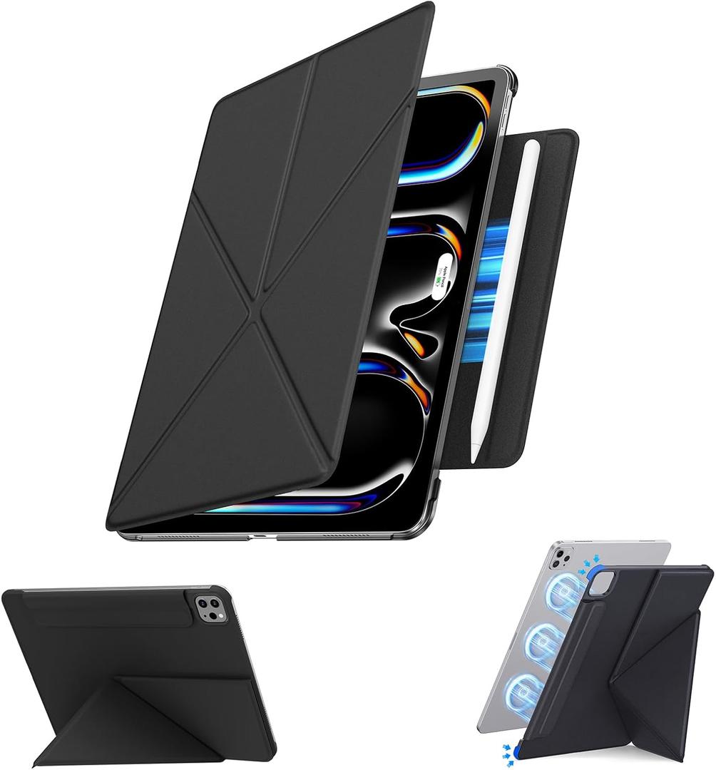 for iPad Pro 11 inch Case M5/M4, Slim Powerful Magnetic Attachment Full Corner Protective iPad Case with Auto Wake/Sleep and Hidden Pencil Holder (Midnight Black, iPad pro 11 inch)