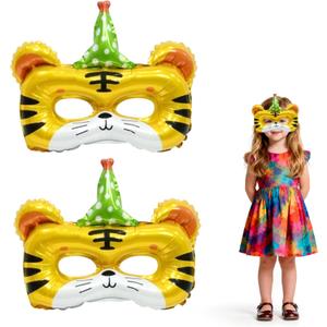 3 x Inflatable Tiger Mask Foil Balloons Masks For Masquerade Party Animal Print Jungle Safari Wild One Theme Balloons Decor The Big One Decorations For Baby Shower Birthday Party Decorations