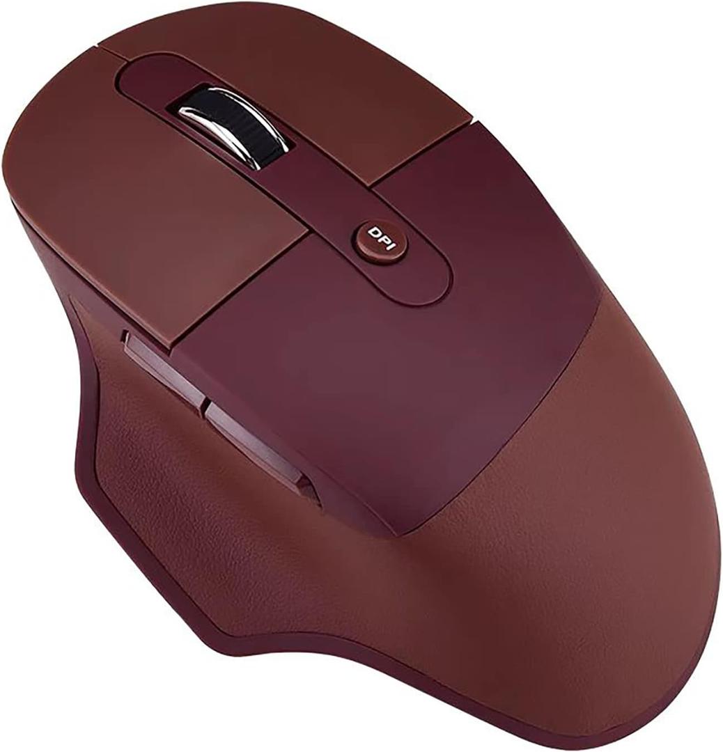 Lomiluskr Ergonomic 2.4G & Bluetooth Dual Mode Wireless Mouse with PU Cover, Soundless Keys, Candy Colors, Compatible with Notebook, PC, Tablet, Smartphone (Coffee)