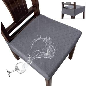 Genina Waterproof Seat Covers for Chairs,Set of 4 Dining Room Chair Seat Covers for Kitchen,Stretch Jacquard Removable Washable Dining Chair Slipcovers Protectors,No Rear Covers, Dark Grey