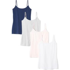 Amazon Essentials Women's Slim-Fit Camisole, Pack of 4 (X-Large, Dark Blue/Light Grey Heather/Pale Pink/White)