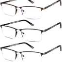 Reading Glasses for Men, 2.5 Blue Light Blocking Reading Glasses Metal Readers (3 Pack(gun/Black/Brown))