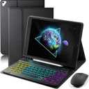 Keyboard Case for iPad 9.7 inch, iPad 6th (2018)/iPad 5th Gen(2017), iPad Pro 9.7(2016), iPad Air 2 (2014) - 7 Color Rainbow Change Backlit Magnetic Keyboard Built in Pencil Holder with Mouse- Black