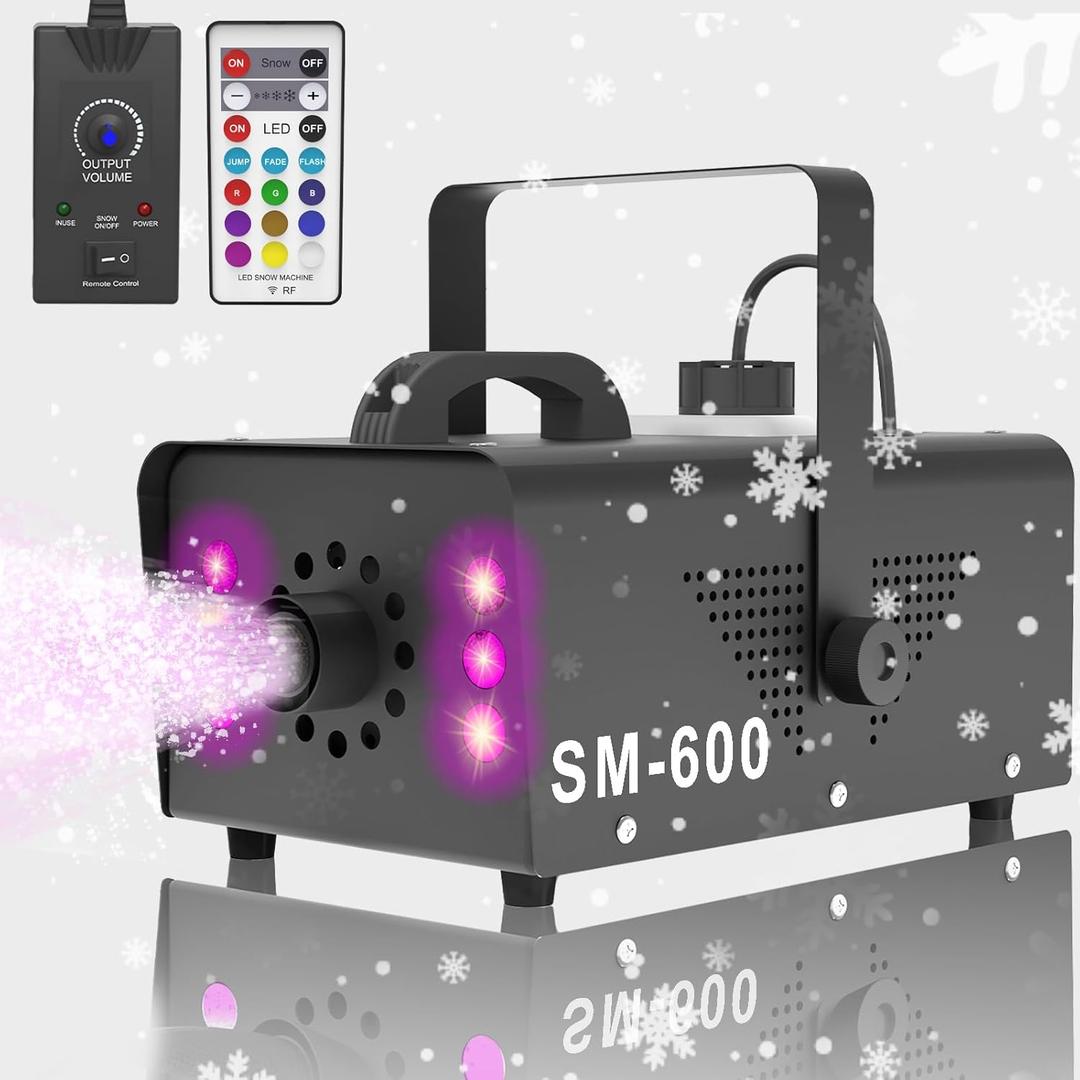 Snow Machine with LED Lights 600w, Remote Control, Perfect for Parties Indoor, Christmas, Wedding, Stage EffectA-600w