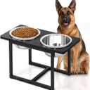 Elevated Dog Bowls for Large Dogs, Raised Dog Bowl Stand with Two X-Large Stainless Steel Bowls for Dogs, 3.5L Capacity, Black