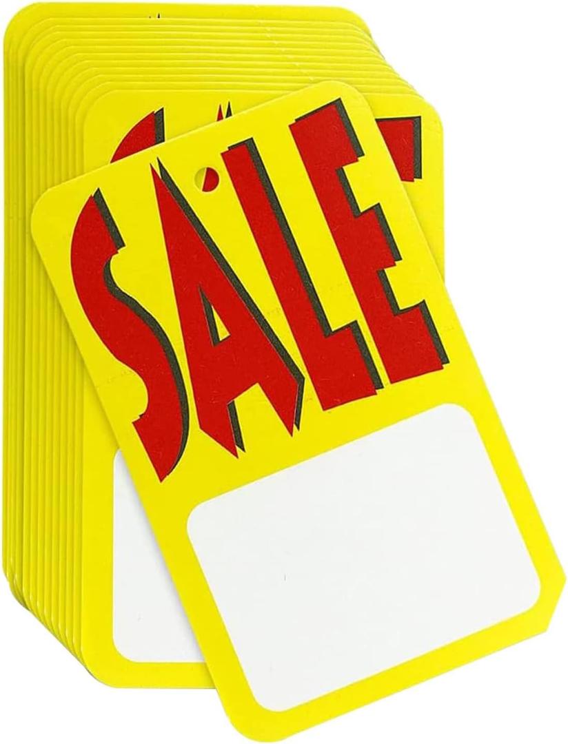 Perco 1000 Sale Price Tags  Large Red, Yellow & White Retail Labels, Blank Price Tags for Clothing, Jewelry, Merchandise, and Store Use  Easy to Write & Attach