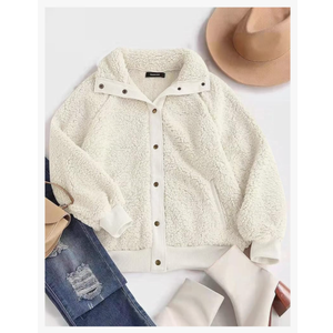 MEROKEETY Women's 2024 Winter Long Sleeve Button Sherpa Jacket Coat Pockets Warm Fleece , Size XL