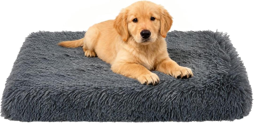 Fluffy Orthopedic Dog Beds for Puppy/Cats with Washable Removable Cover Dog Crate Bed Egg Crate Foam Support Plush Pet Pad Mat with Anti-Slip Bottom (24 * 16,Dark Grey)