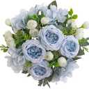 karoro 2 Bunches Artificial Peonies Flowers Silk Blue Peonies Fake Hydrangea Flowers Arrangements Table Centerpiece Faux Flores for Bridal Wedding Home Decor (2, Blue White)