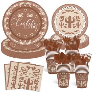 MEHOFOND 169 pcs Cielito Lindo Baby Shower Party Decorations, Fiesta Cielito Lindo Baby Shower Plates and Napkins, Mexican Theme Disposable Dinnerware, Paper Plates Cups Party Supplies, Serve 24