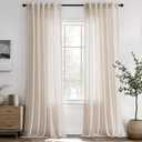 ANRODUO Beige Linen Curtains 84 Inch Long 2 Panels for Bedroom Living Room Soft Linen Textured Window Drapes Semi Sheer Light Filtering Rod Pocket Back Tab Neutral Farmhouse Country 37x84