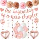 Congratulations The Beginning of a New Chapter Banner, Graduation Decorations Glitter Banners Rose Gold Garland Paper Pompoms, Farewell Party Supplies for Retirement Job Change Divorce Decoration