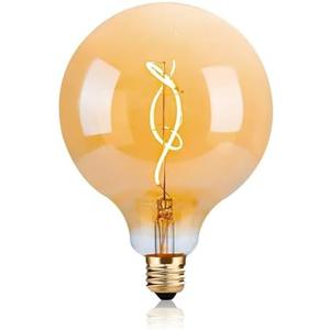 OMED G125 Amber Glass Large Oversized Dimmable LED Edison Bulb, E26 2200K Warm White Extra Big Round Vintage Light Bulbs, 4 watt 150LM Decorative Globe Bulbs for Bedroom Living Room Bar and Cafe