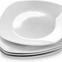 fMBB Ceramic White Dinner Plates Set of 4, Porcelain Square 7.5 inch Dessert Dishes, Serving Flat Plates Salad Dishes - Scratch Resistant, Dishwasher, Microwave, Oven Safe