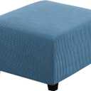 H.VERSAILTEX Square Ottoman Covers Ottoman Slipcovers Folding Storage Stool Furniture Protector Form Fit with Elastic Bottom, Stretch High Spandex Small Checks Jacquard Fabric(Large,Dusty Blue)