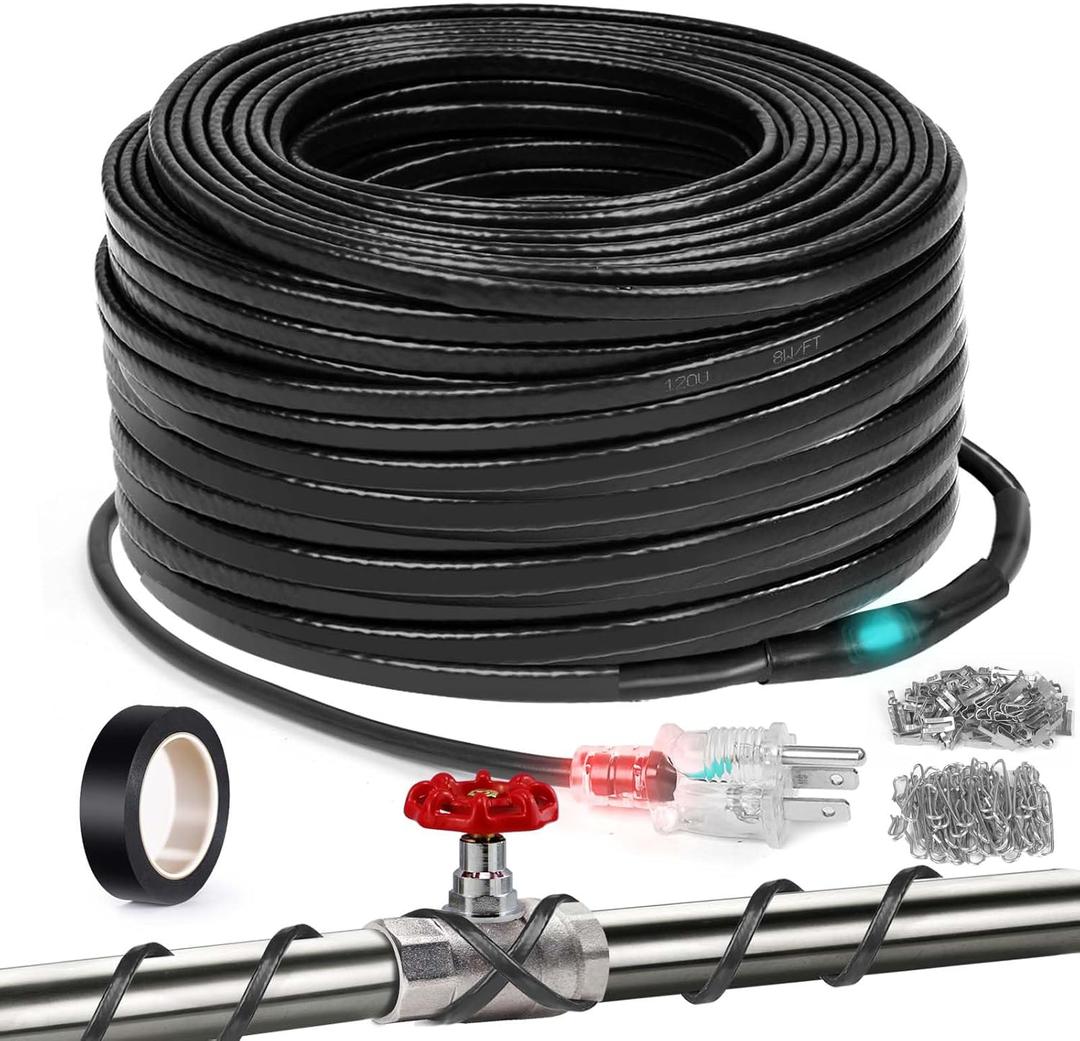 Heat tape, 3FT-160FT Deicing Heating Cable, Pipe (Metal And Plastic) Freeze Protected Water Pipe Heating Cable, Self Regulating Temperature, with Mounting Buckle, 120V 8W/ ft (140FT)