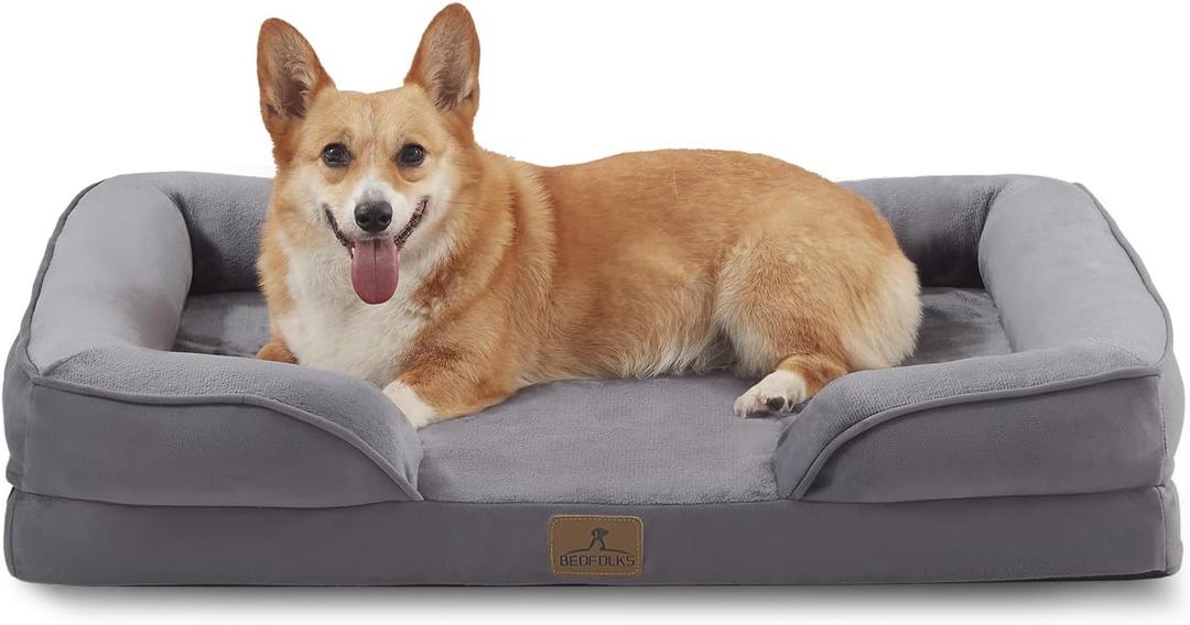 Bedfolks Orthopedic Dog Bed, Waterproof Dog Sofa Bed for Large Dogs, Egg Foam Pet Couch Bed with Removable Washable Cover and Nonslip Bottom, Dark Grey (35.0"L x 25.0"W x 6.5"Th)