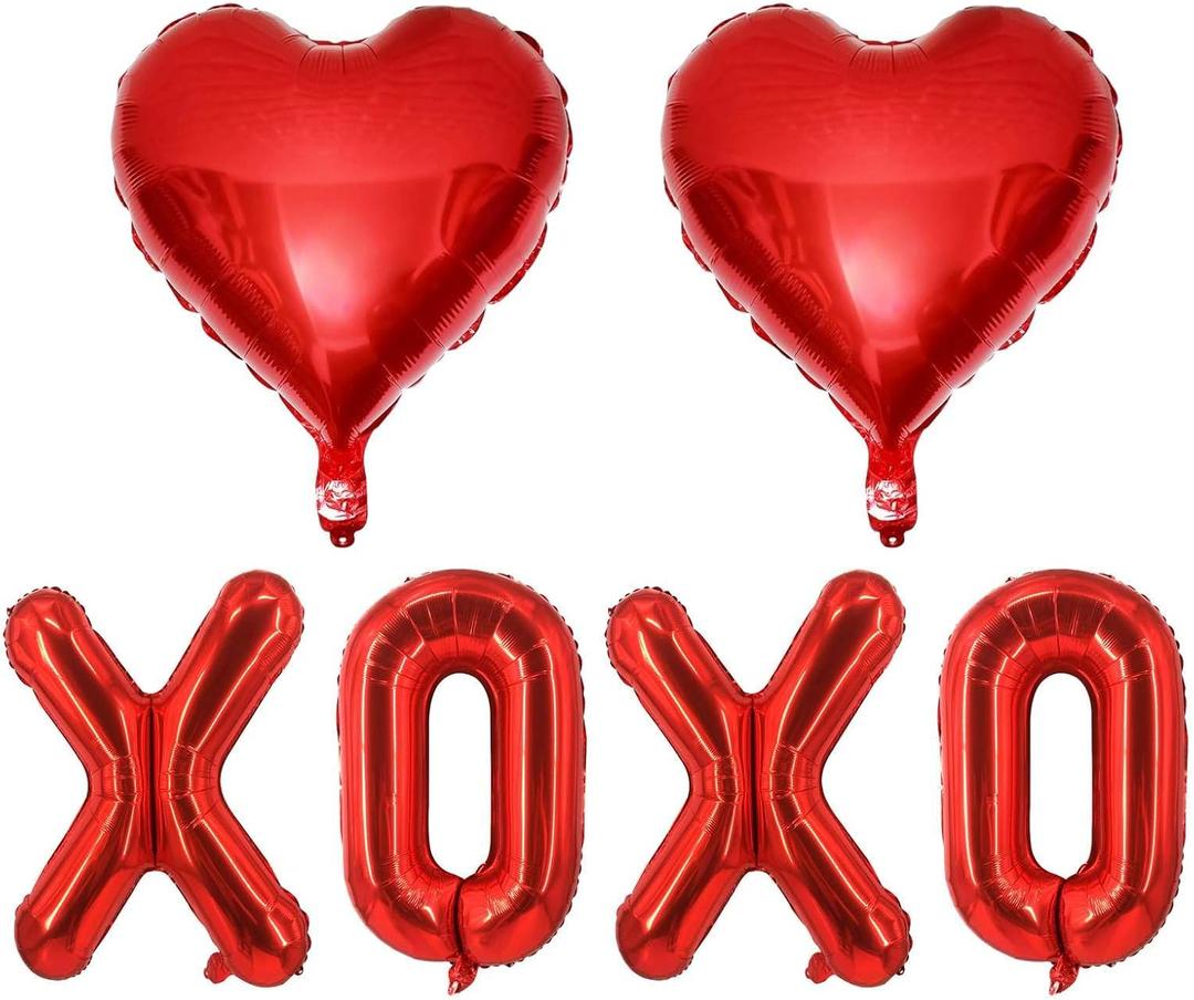 6 Pcs Red Heart Shaped Balloons Red Letters XOXO Valentine Day Balloons for Valentines Day Derations Bridal Shower Wedding Party Decorations