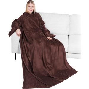 PAVILIA Wearable Blanket with Sleeves for Adult Women Men, Cozy Fleece Warm Wrap Throw with Arms, Gifts for Christmas, Wife (Brown)