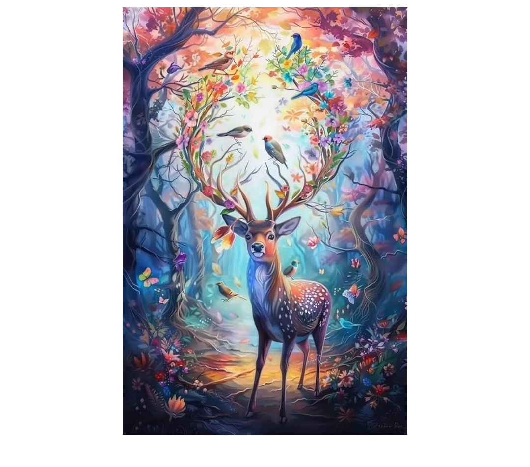 Animal Diamond Painting - Fantasy Elk Art Kits, Full Diamond Decor Aesthetic Round Craft Kit, Colorful Cross Stitch Decoration for Adults Living Room Office Decoration 16x24 Inch Lucky Hope with Frame