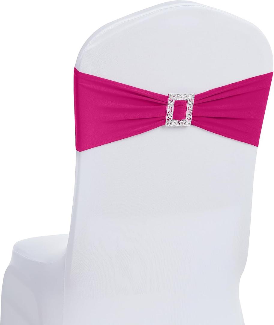 Joccun 30 PCS Spandex Chair Sashes Bows Stretch Chair Cover Band with Buckle Slider Universal Elastic Chair Ties for Wedding Banquet Party Event Decoration (Fuchsia)