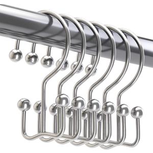 Titanker Shower Curtain Hooks Chrome, Minimalist Simple Double Glide Shower Curtain Rings, Rust Proof Metal Shower Hooks Rings for Bathroom Shower Rods Curtains, Set of 12 Hooks