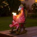 Goodeco Solar Flamingo Statue Outdoor - Perfect Relaxing Fairy Garden Gifts, Great as Birthday or Mom Gifts - 8.1 inches Tall, Pink