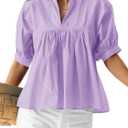 Cicy Bell Womens Puff Sleeve V Neck Blouse Babydoll Peplum Tops Dressy Casual Pleated Loose Fit Shirts (XX-Large, Light Purple)