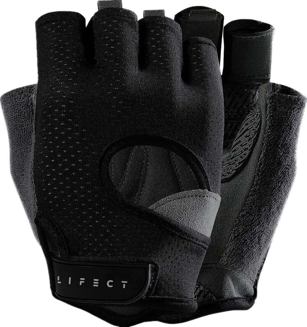 LIFECT Freedom Workout Gloves, Knuckle Weight Lifting Shorty Fingerless Gloves with Curved Open Back, for Powerlifting, Gym, Women and Men, M