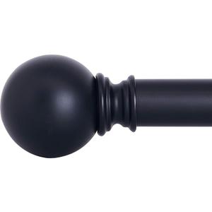 NICETOWN Drapery Curtain Rod Set with Classic Round Finials/Ball Caps, 1 1/8 inch Diameter Adjustable Length 72 to 144" Length, Matte Black