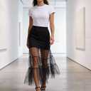 GERT COREL Women's Lace Sheer Maxi Skirt, Bodycon High Waisted Mesh Skirt (Black, S)