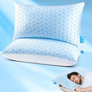 King Size Pillow Set of 1– Firm Cooling Shredded Memory Foam, Adjustable Loft for Side, Back & Stomach Sleepers, CertiPUR-US Certified Foam, Machine-Washable Cover, Supportive & Breathable