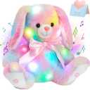 Glow Guards 10'' Easter Light up Musical Bunny Stuffed Animal Rainbow Lop Eared Rabbit Glowing Singing Plush Toy Lullaby Bed Night Light Birthday for Toddler Kids