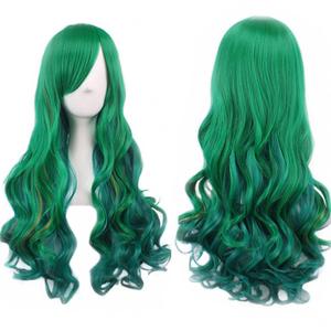 Long Green Wigs for Women St Patricks Day Green Wig with Bangs Curly Wavy Soft Synthetic Wig 