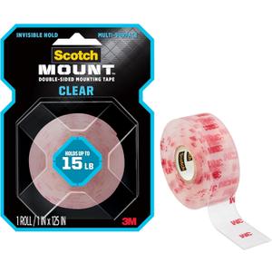 Scotch Double Sided Tape, Clear Mounting Tape, 1 Roll Adhesive Tape, 1 in x 125 in (10.4 ft), Holds Up to 15 Lbs., Features 3M Industrial Adhesive, Strong Permanent Bond on Contact (410H-MED-DC)