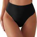 Women's Sexy High Waisted Ruched Back Cheeky Thong Bikini Swimsuit Bathing Suit Bottoms (XX-Large, Black)