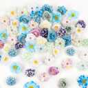 Fake Flower Heads Mini Silk Flowers Bulk Small Flower 3D Loose Faux Daisy Rose Sunflowers Plum Blossoms Craft for Wedding Party Cake Baby Shower Home Decor, 110Pcs(Blue)
